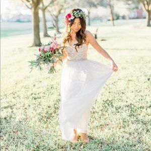 BHLDN Sterling White Beaded Embroidered Dress